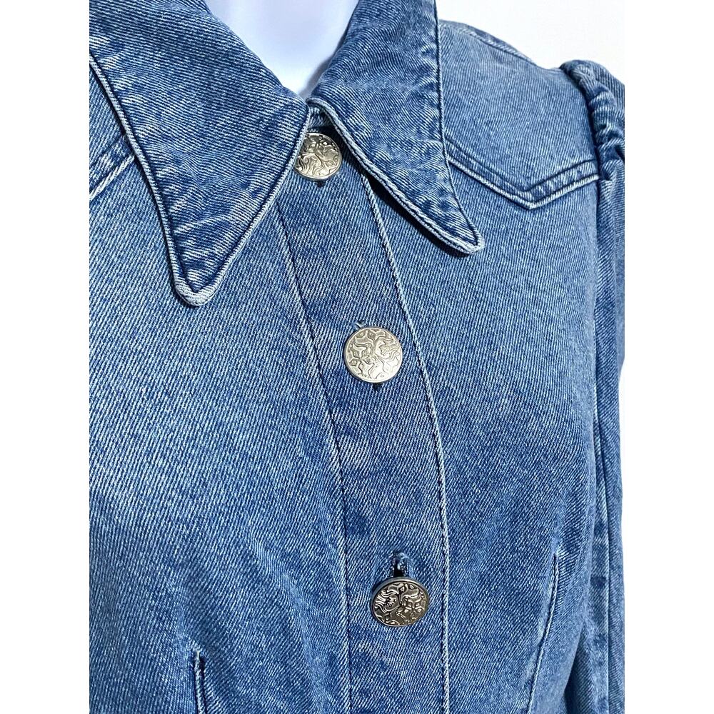 ASOS Design Tall Denim Mini Western Shirt Dress Womens 4 Puff Sleeves Cowgirl - Picture 2 of 7
